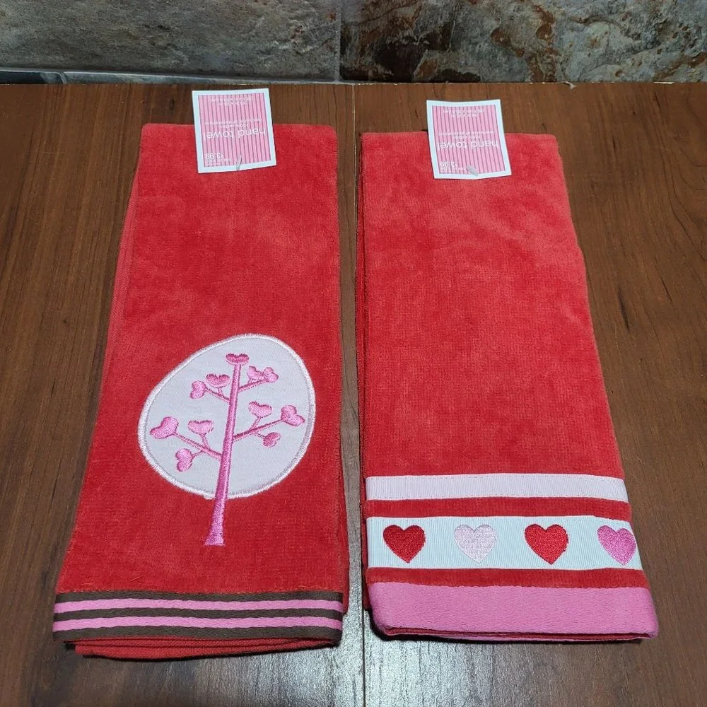 Valentines Heart Red Cotton Hand Towel Set of 2